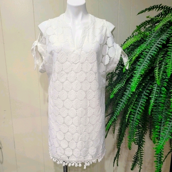 Entro Sz S Eyelet Casual White Tunic Short Dress - Picture 5 of 13